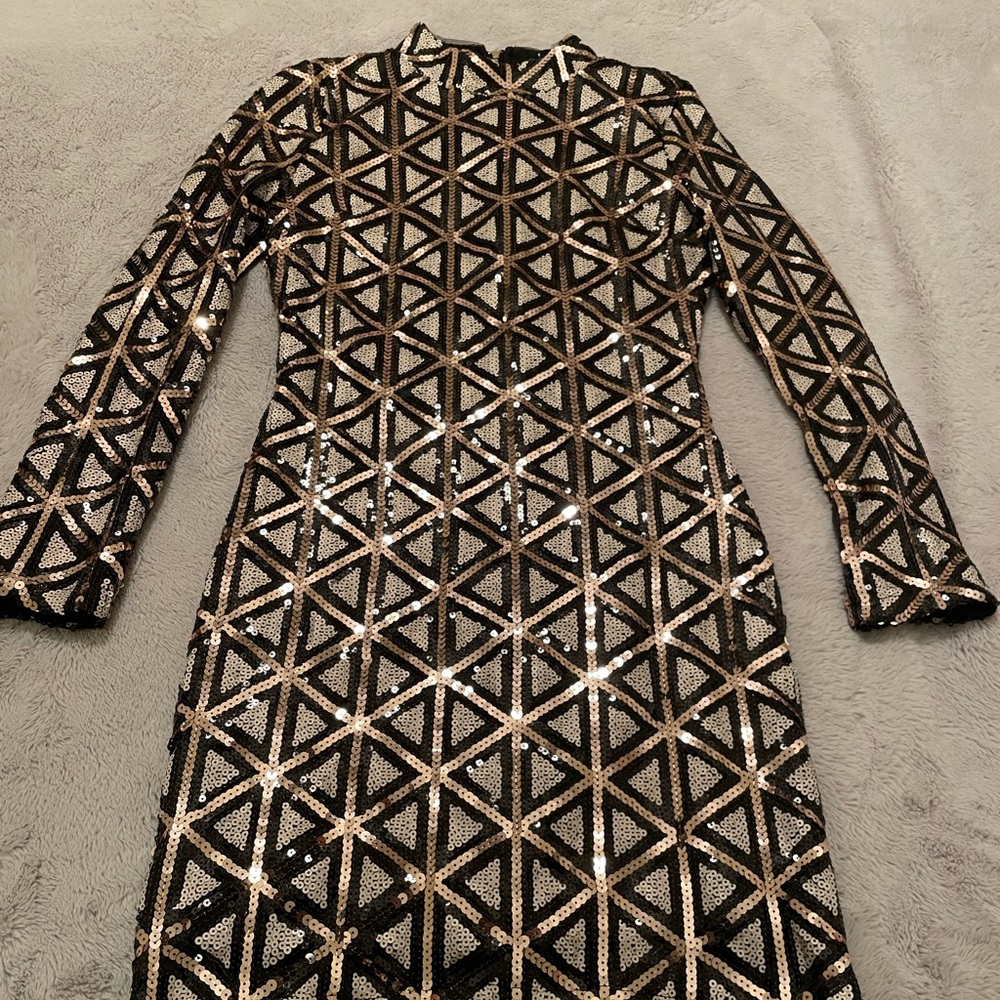 Black multi colored long sleeve cocktail dress